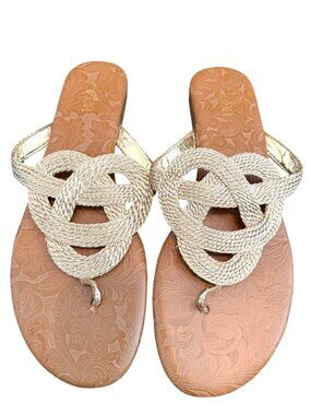 Reba Braided Gold Rope Sandals With Floral Embossed Sole Size 10M